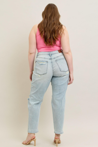 Judy Blue MR Repair Stitch Detail Destroy Single Cuff Boyfriend Jeans 88972
