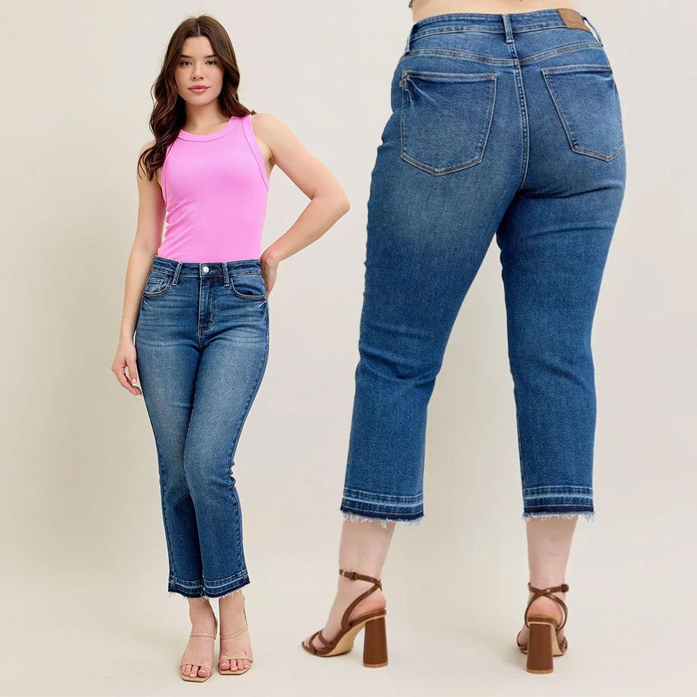 Judy Blue High Waist Vintage Wash Release Hem Kick Flare Jeans 88981