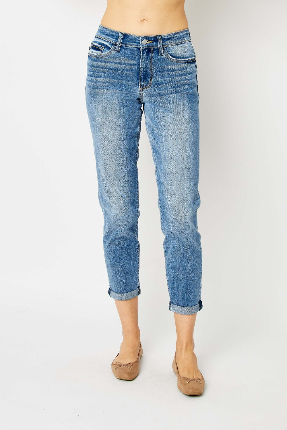 Judy Blue Mid Rise Cuffed Slim Denim Jeans #82441