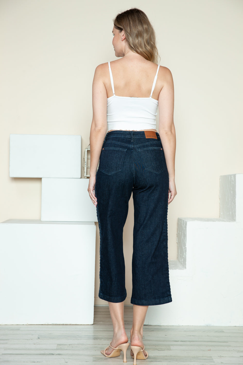 Judy Blue High Waist Side Seam Braid Detail Crop Wide Leg Jeans 88851