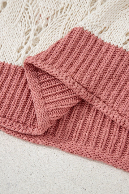 Isla Embroidered Flowers Colorblock Edge Hollowed Sweater