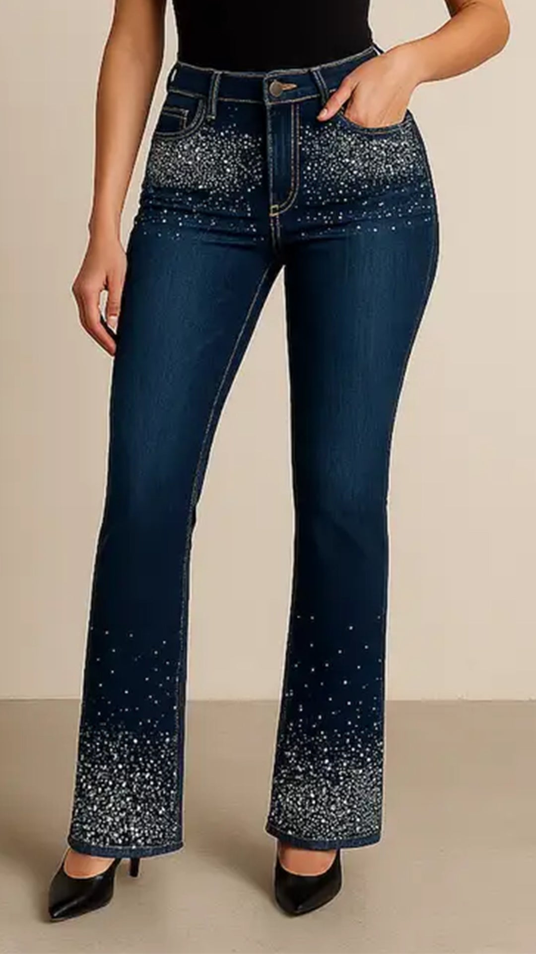 GJG Denim Rhinestone Premium Stretch Denim Bootcut Jeans