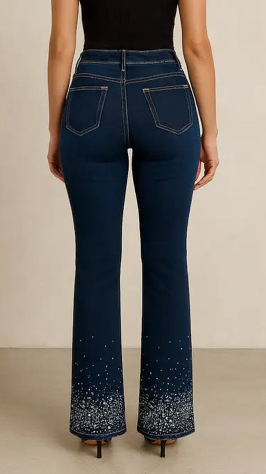 GJG Denim Rhinestone Premium Stretch Denim Bootcut Jeans