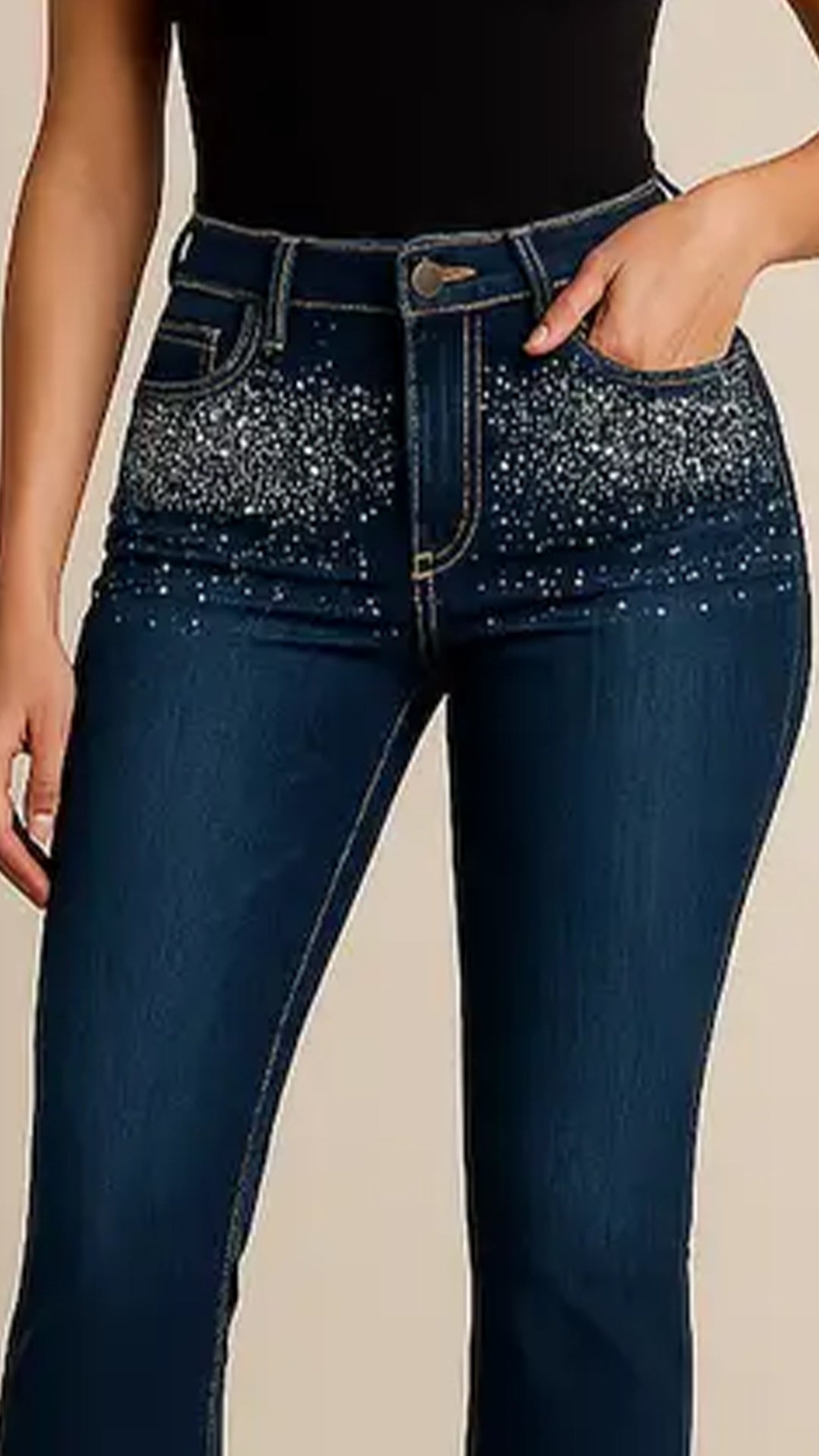 GJG Denim Rhinestone Premium Stretch Denim Bootcut Jeans