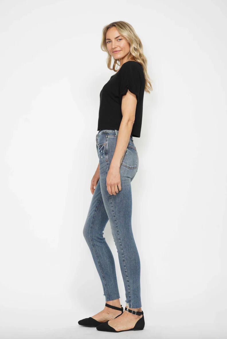 Judy Blue High Waist Tummy Control Vintage Wash Hem Destroy Skinny Jeans #88769
