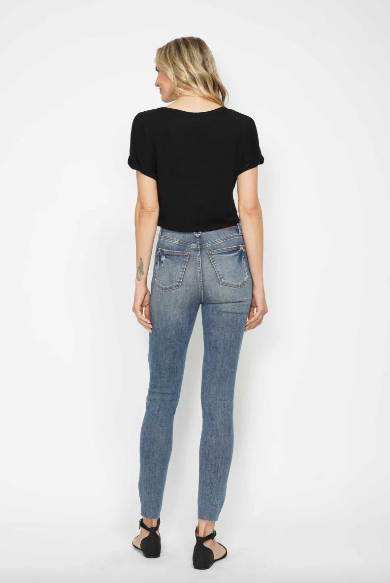 Judy Blue High Waist Tummy Control Vintage Wash Hem Destroy Skinny Jeans #88769
