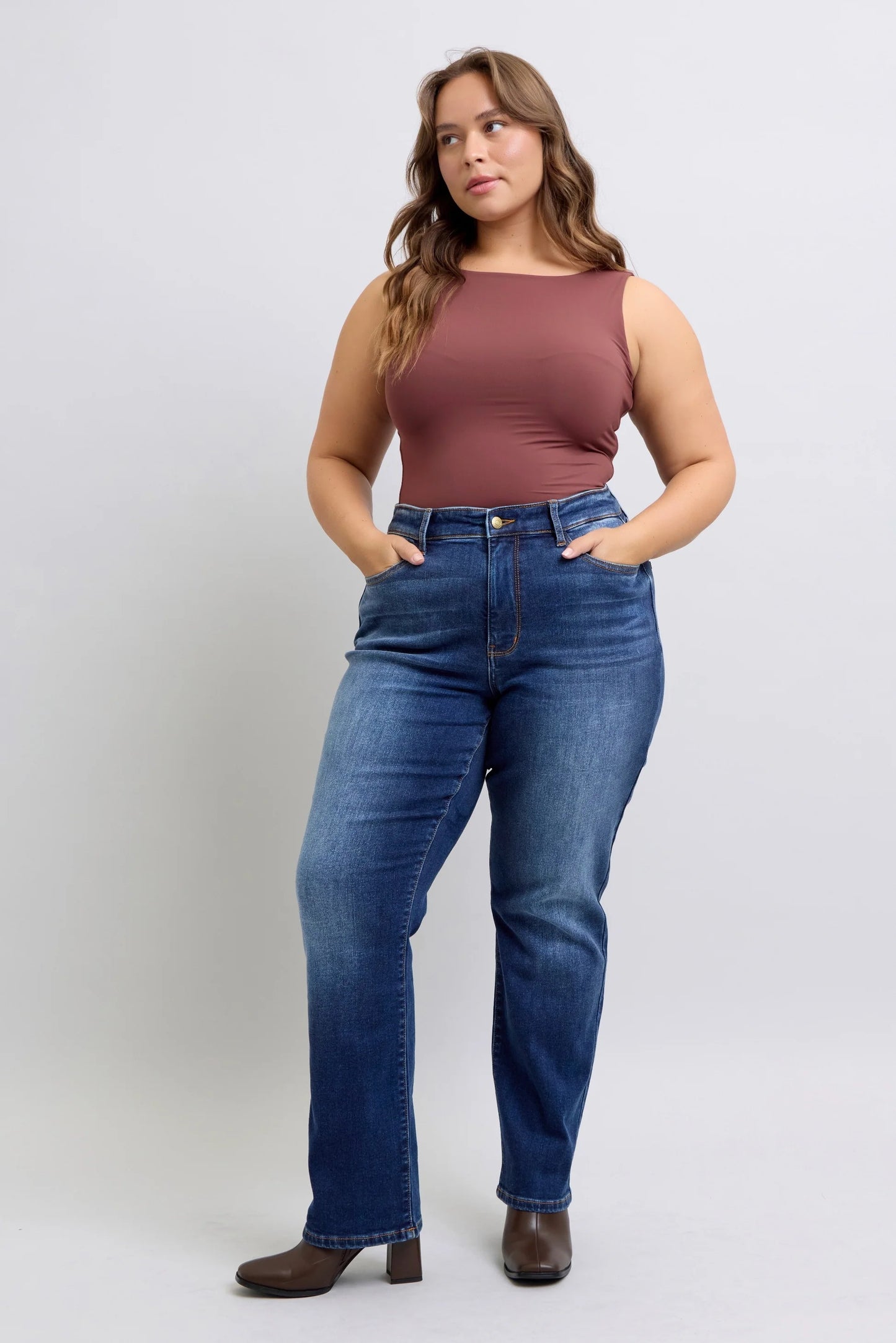 Judy Blue High Rise Vintage Wash Thermal Straight Leg Jeans #82631