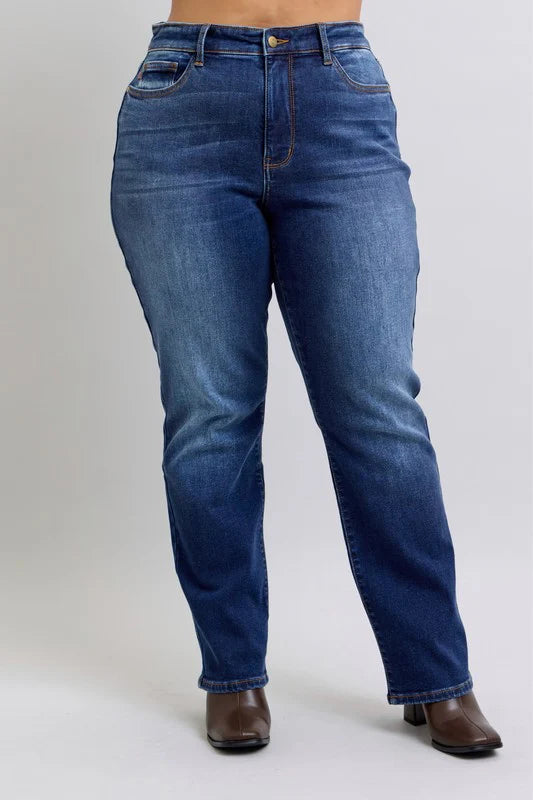 Judy Blue High Rise Vintage Wash Thermal Straight Leg Jeans #82631
