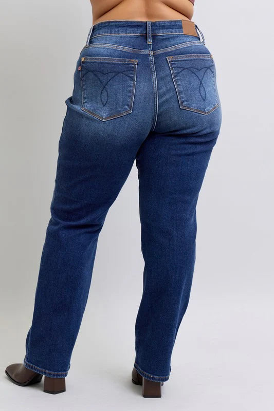 Judy Blue High Rise Vintage Wash Thermal Straight Leg Jeans #82631