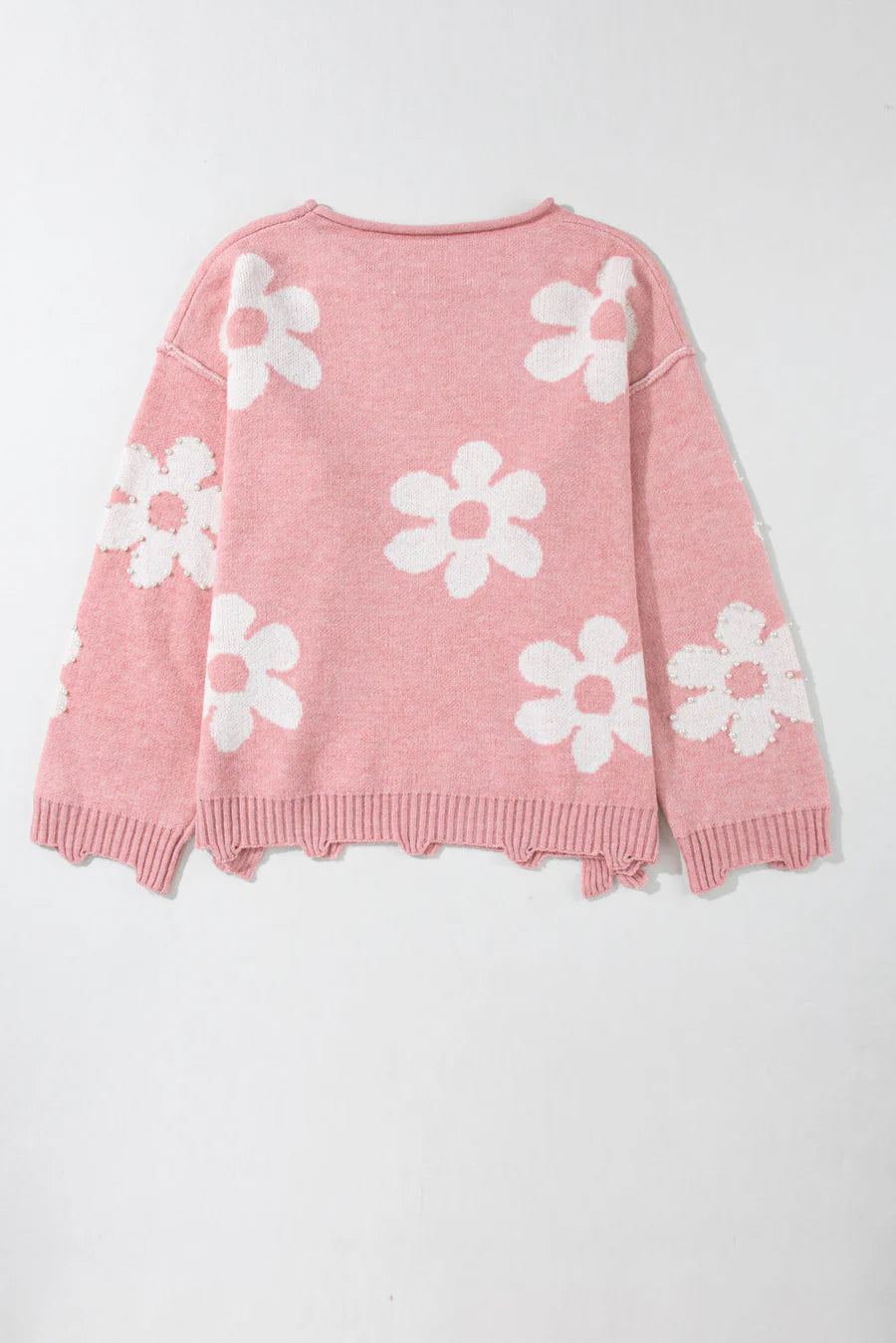 Jaycee Pearl Beaded Floral Drop Shoulder Sweater