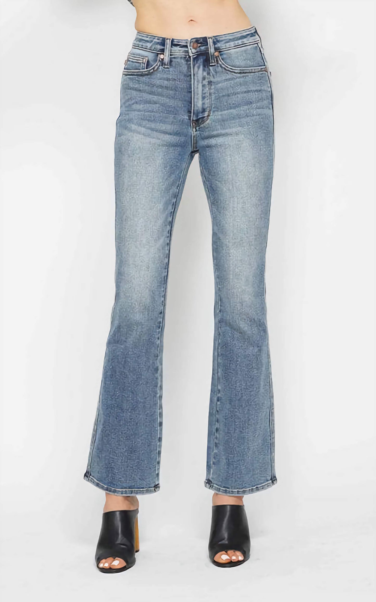 Judy Blue HW Tummy Control Back Pkt Embroidered Bootcut Jeans 88783