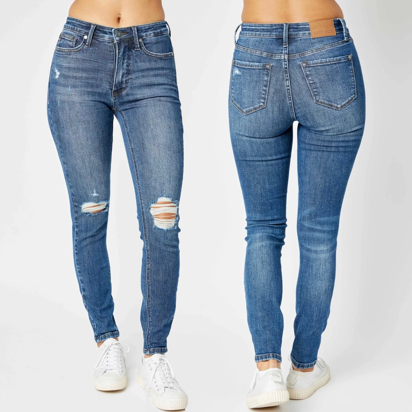 Judy Blue Mid Rise Tummy Control Distressed Skinny Jeans #88798