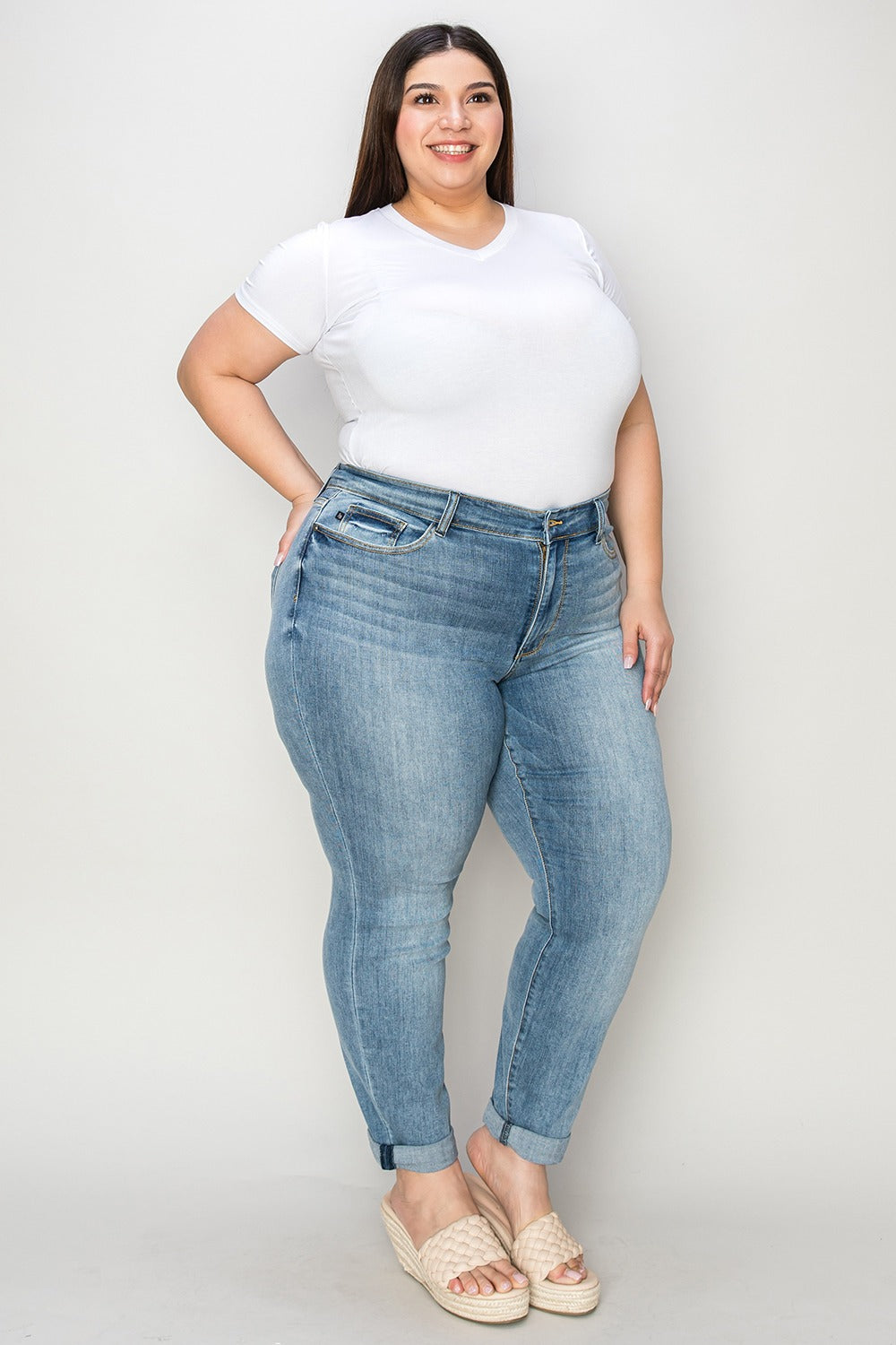 Judy Blue Mid Rise Cuffed Slim Denim Jeans #82441