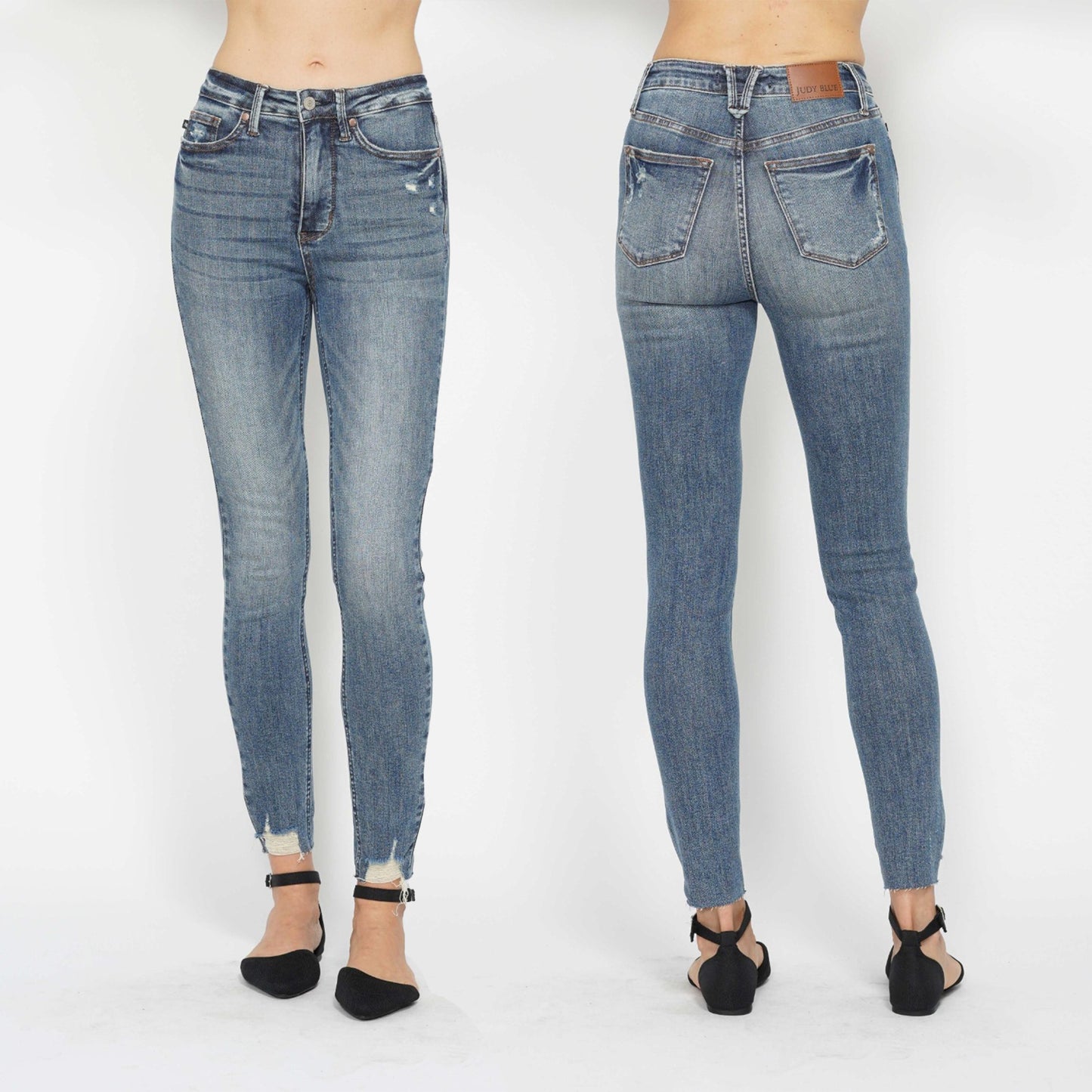 Judy Blue High Waist Tummy Control Vintage Wash Hem Destroy Skinny Jeans #88769