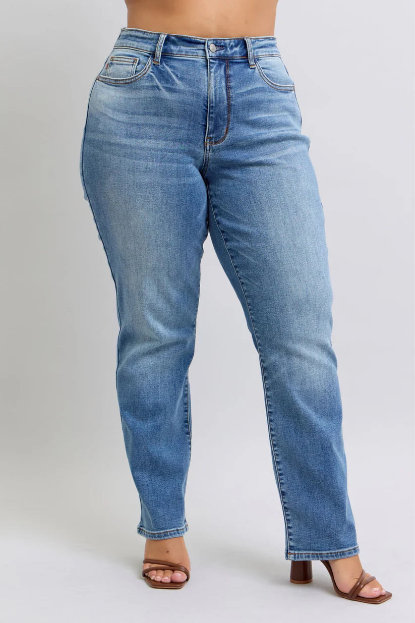 Judy Blue High Rise Vintage Wash Thermal Straight Leg Jeans #82632