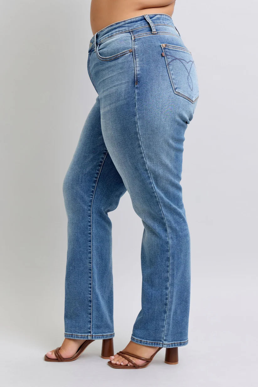 Judy Blue High Rise Vintage Wash Thermal Straight Leg Jeans #82632