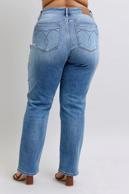 Judy Blue High Rise Vintage Wash Thermal Straight Leg Jeans 82632