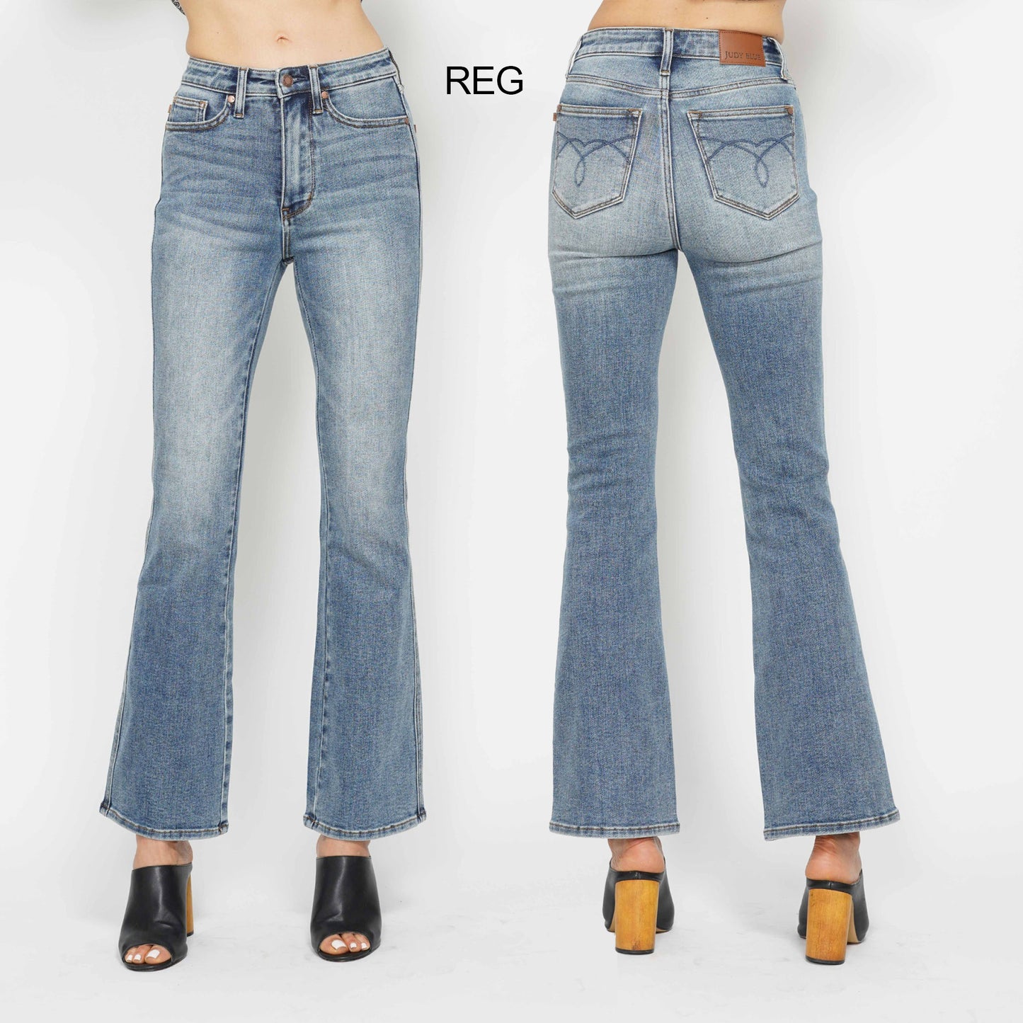 Judy Blue HW Tummy Control Back Pkt Embroidered Bootcut Jeans 88783