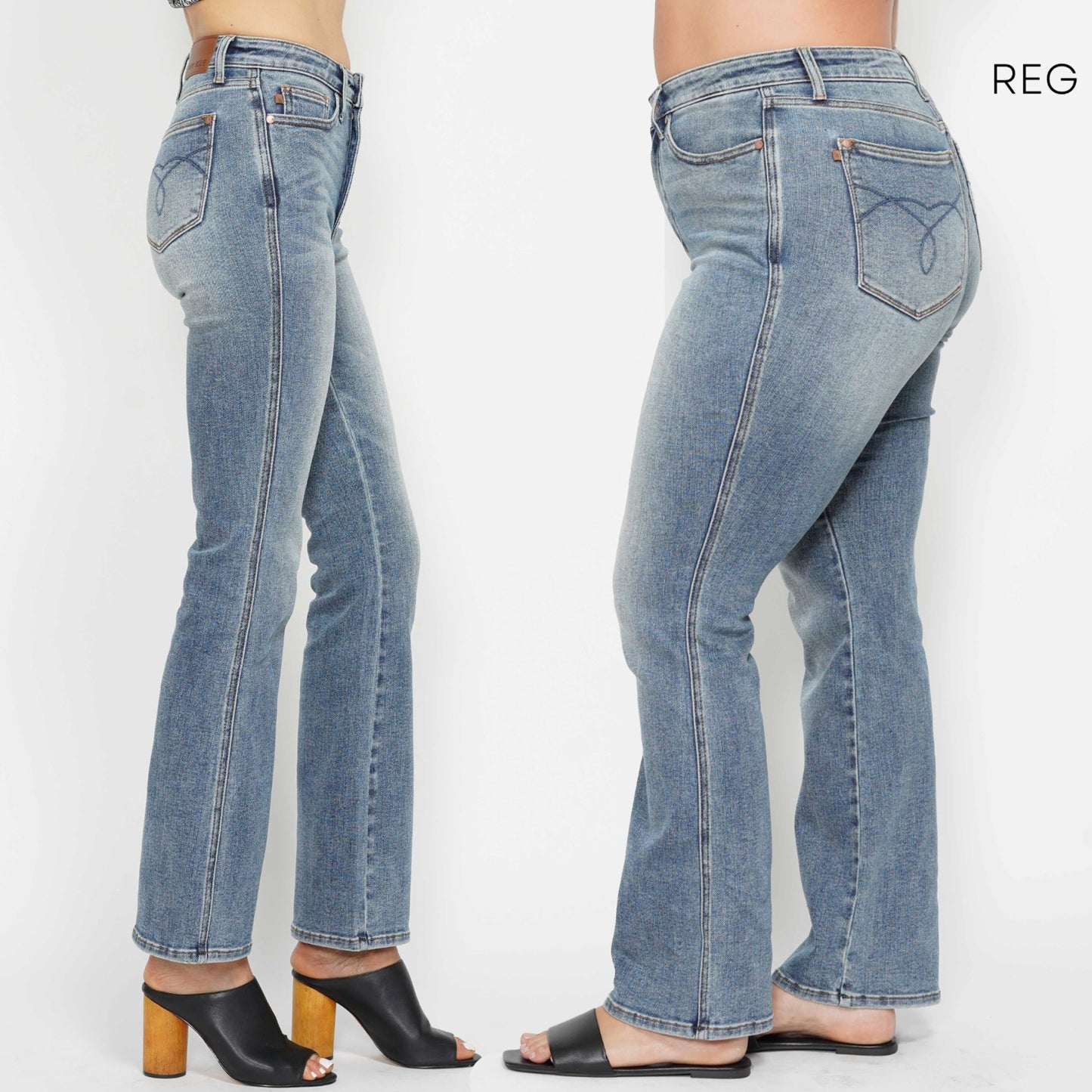 Judy Blue HW Tummy Control Back Pkt Embroidered Bootcut Jeans 88783
