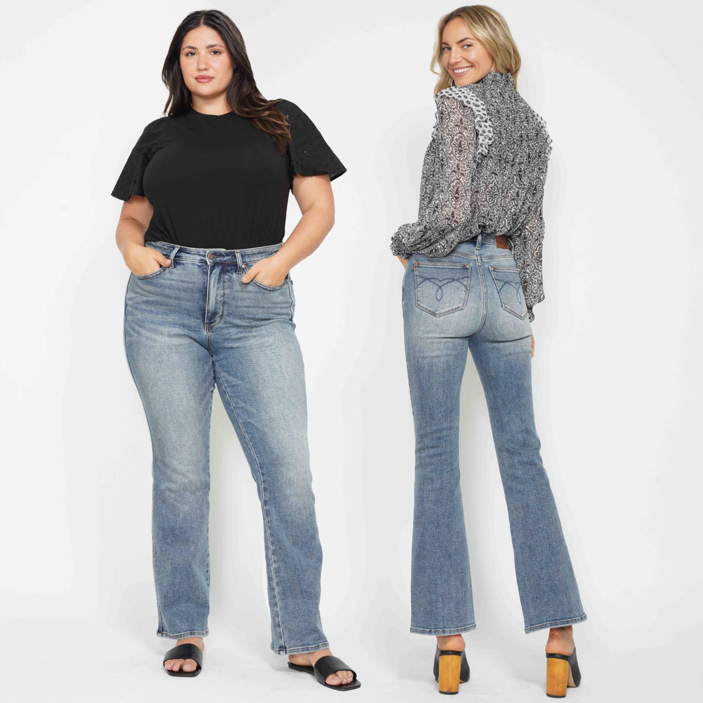 Judy Blue HW Tummy Control Back Pkt Embroidered Bootcut Jeans 88783