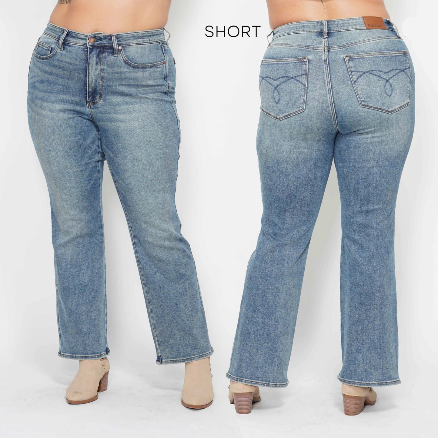 Judy Blue HW Tummy Control Back Pkt Embroidered Bootcut Jeans 88783