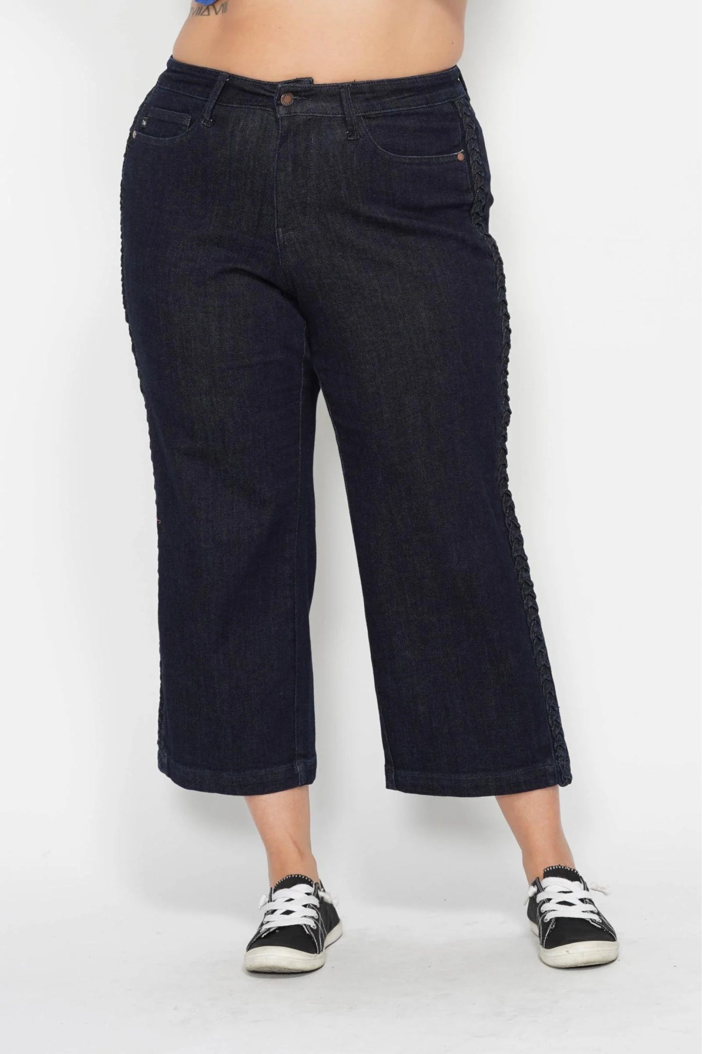 Judy Blue High Waist Side Seam Braid Detail Crop Wide Leg Jeans 88851