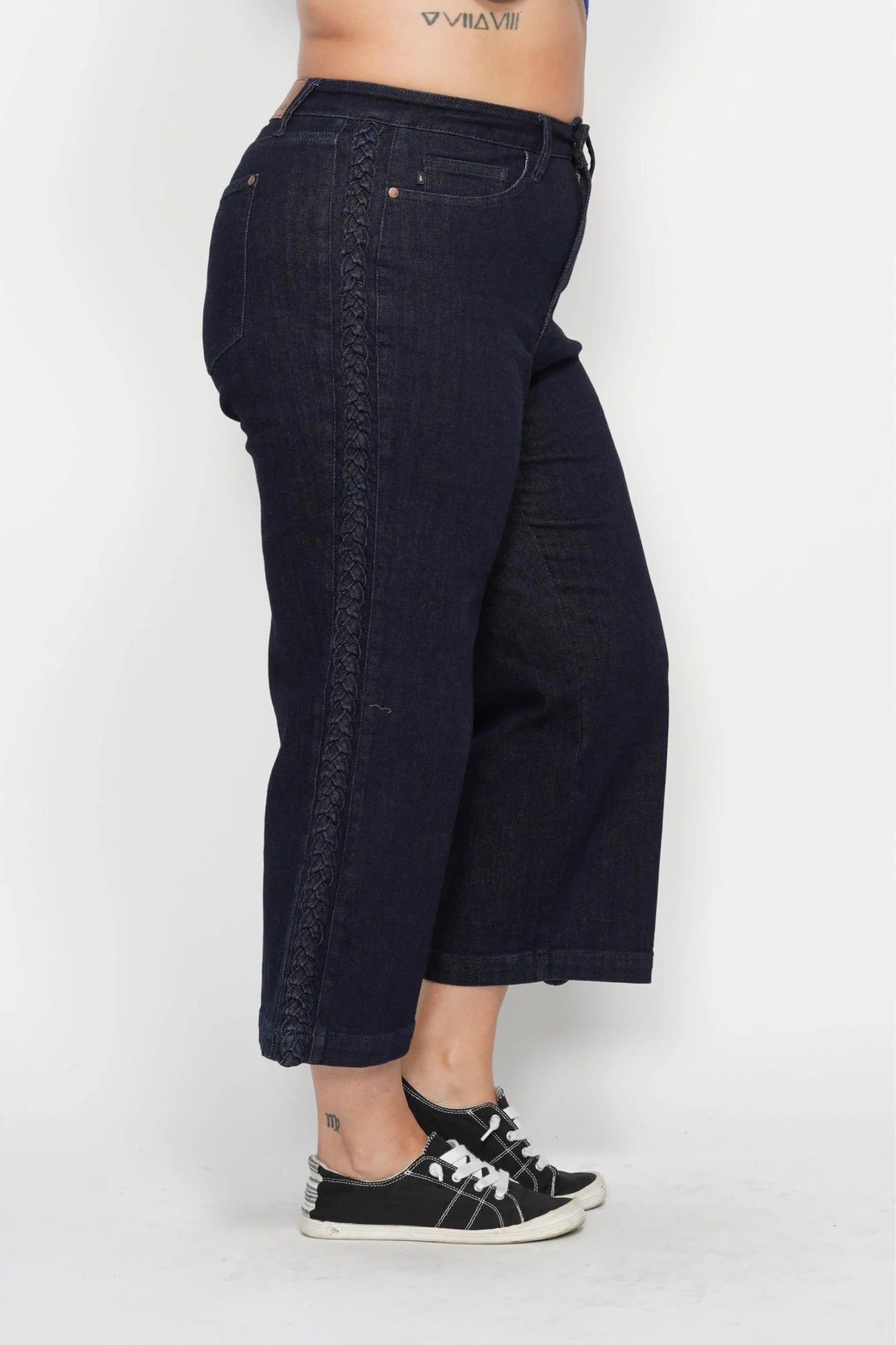 Judy Blue High Waist Side Seam Braid Detail Crop Wide Leg Jeans 88851