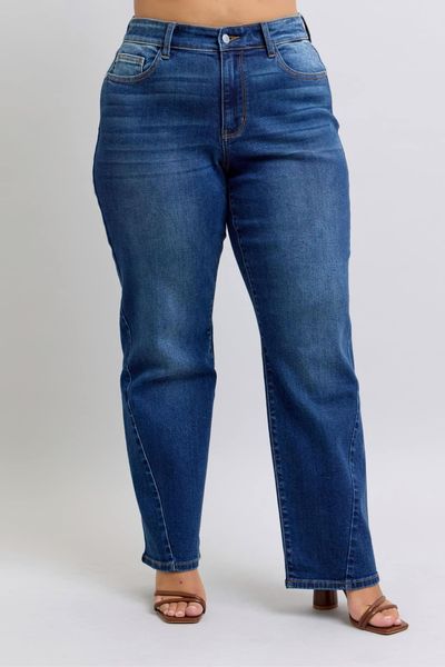 Judy Blue Mid Rise Side Seam Detail Straight Denim Jeans 82629