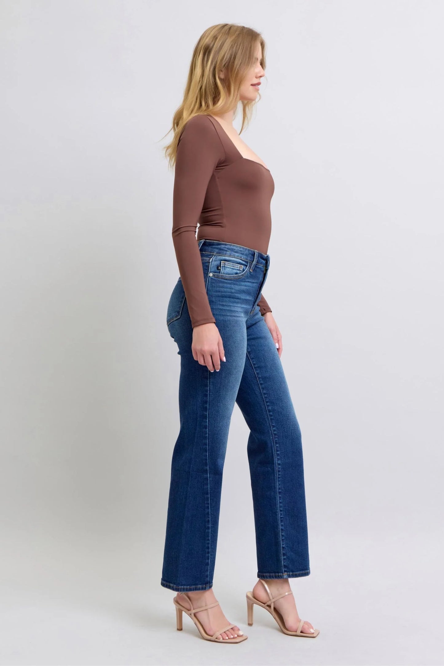 Judy Blue Mid Rise Side Seam Detail Straight Denim Jeans 82629