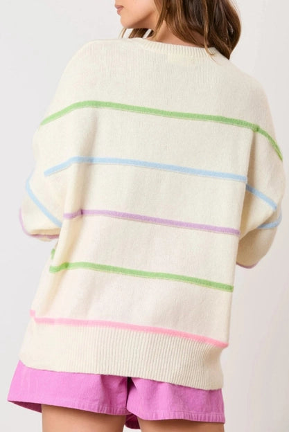 Miriam Stripes Baggy Henley Sweater