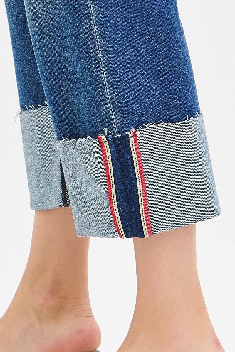 RISEN Tummy Control Mid Rise Crop Wide Cuffed Jeans PW21124