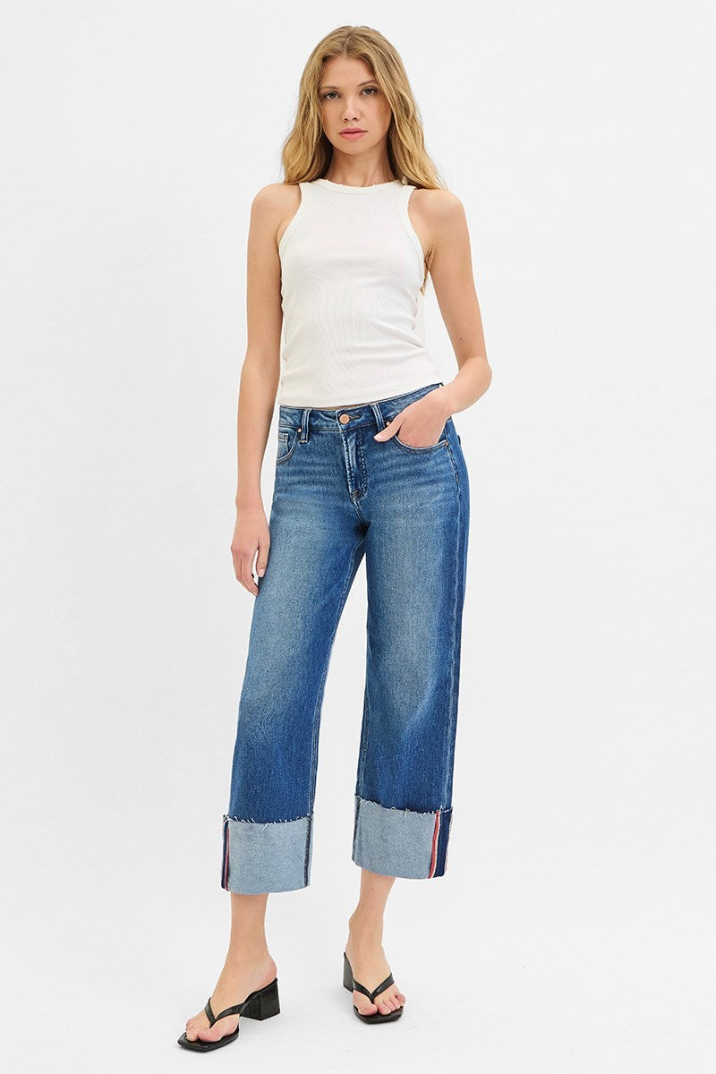 RISEN Tummy Control Mid Rise Crop Wide Cuffed Jeans PW21124
