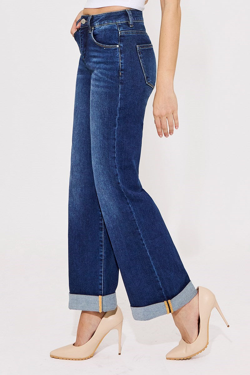 RISEN Tummy Control High Rise Wide Leg Cuffed Jeans PW2121