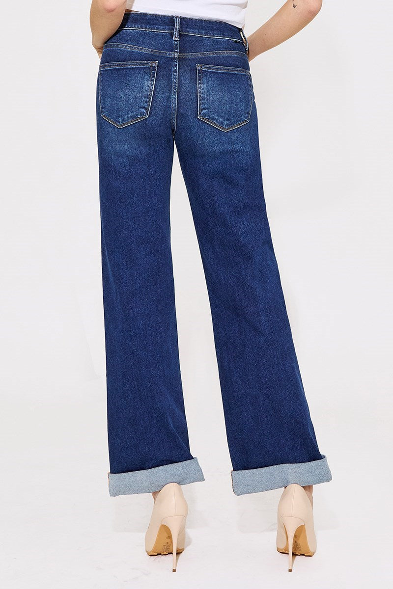 RISEN Tummy Control High Rise Wide Leg Cuffed Jeans PW2121