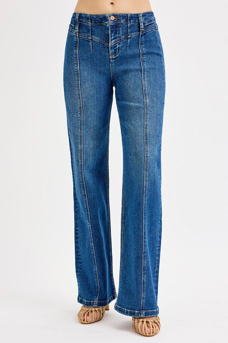 RISEN High Rise Wide Leg Front Yoke Detailed Jeans PW21235