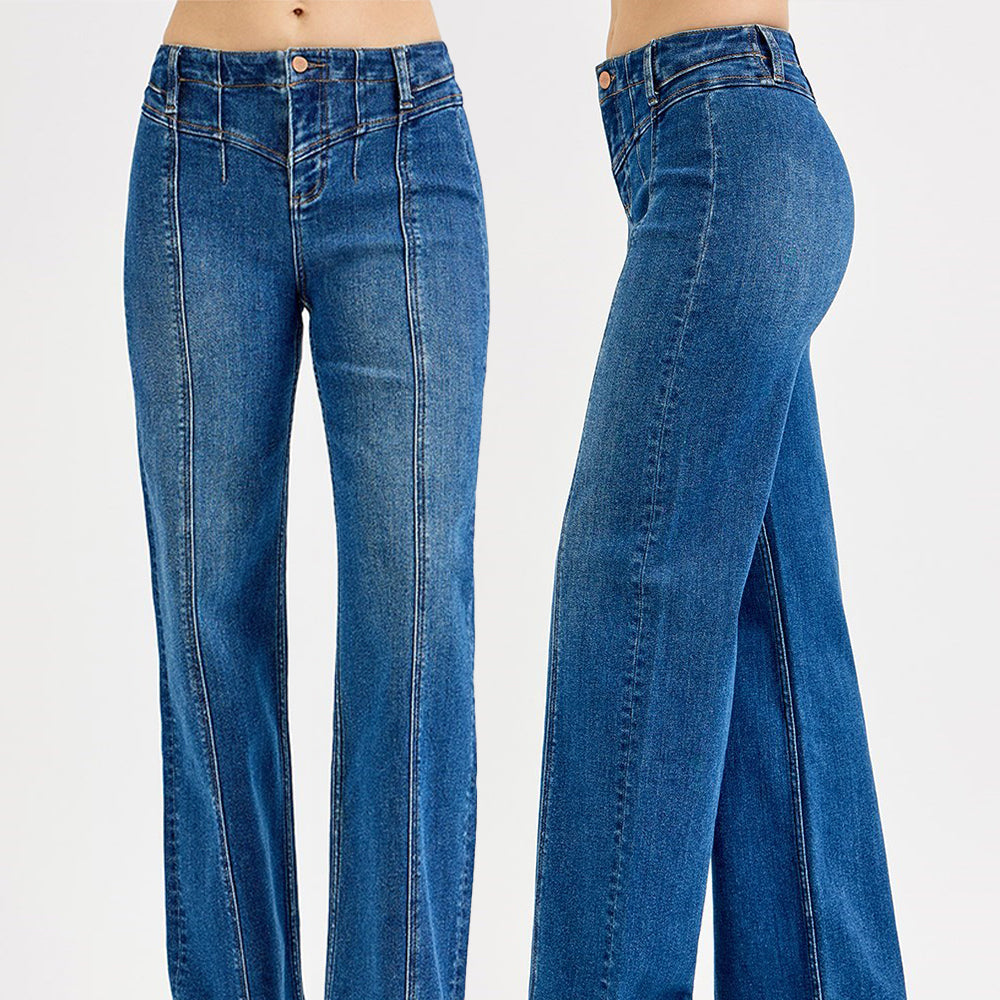 RISEN High Rise Wide Leg Front Yoke Detailed Jeans PW21235