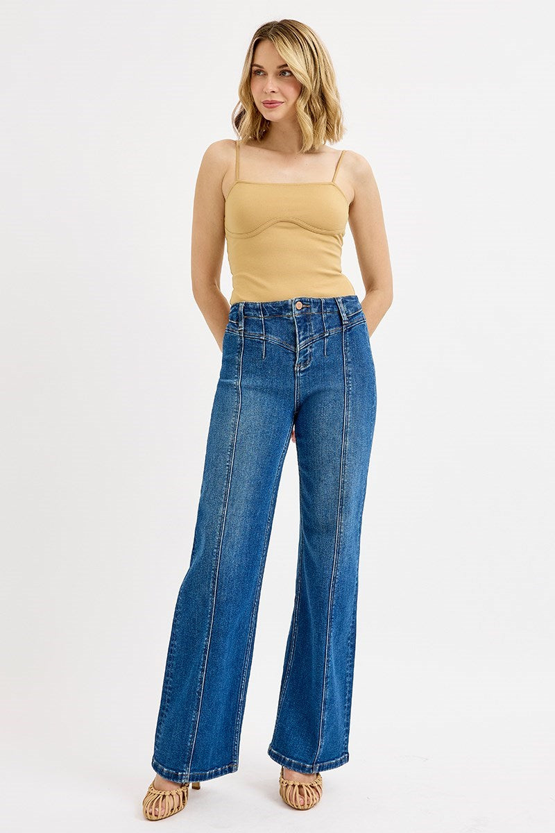 RISEN High Rise Wide Leg Front Yoke Detailed Jeans PW21235
