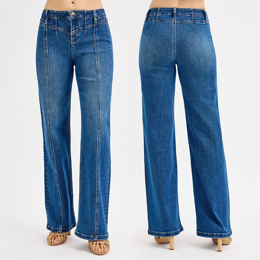 RISEN High Rise Wide Leg Front Yoke Detailed Jeans PW21235