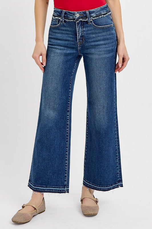 RISEN High Rise Tummy Control Ankle Wide Leg Jeans