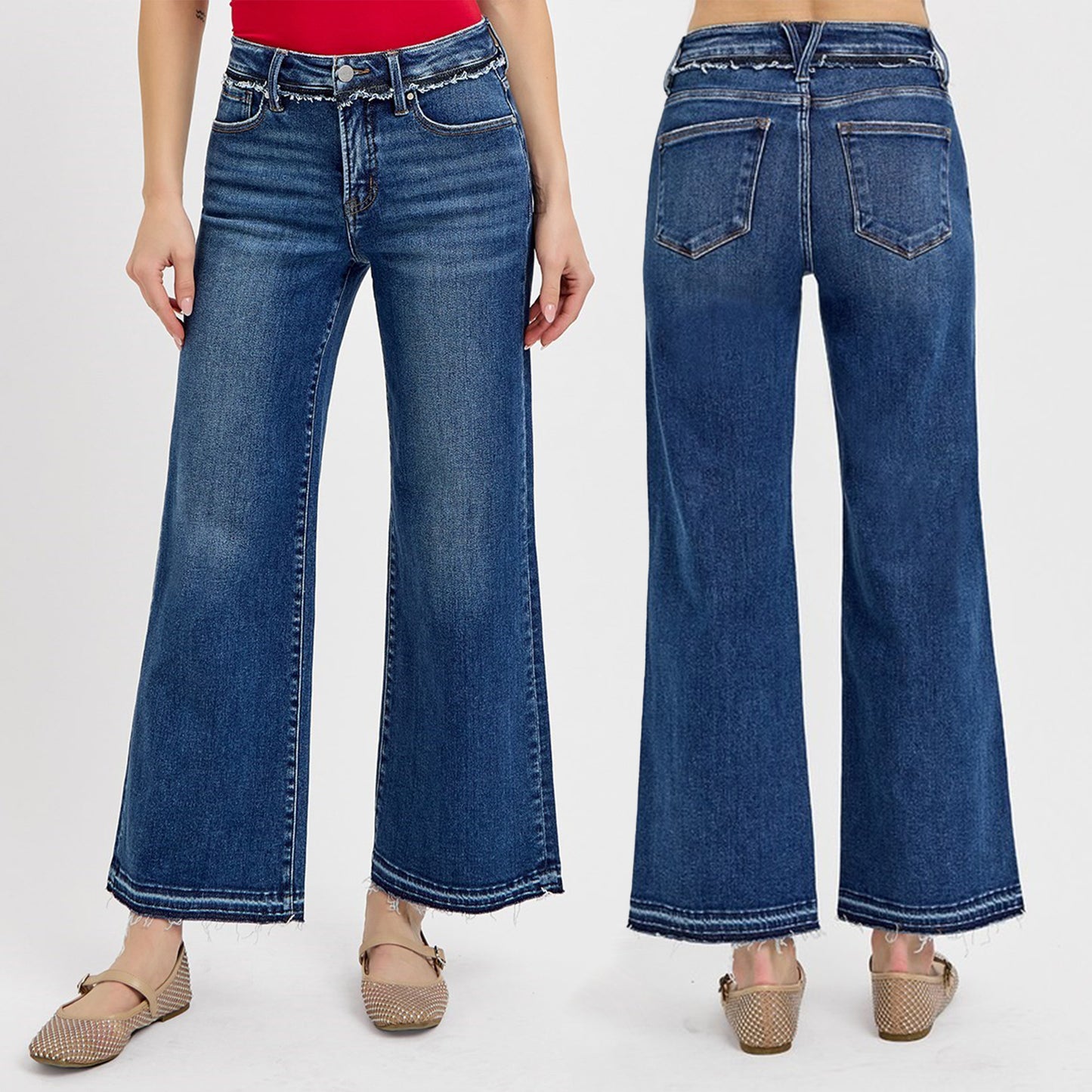 RISEN High Rise Tummy Control Ankle Wide Leg Jeans