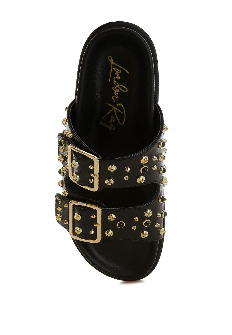 London Rag Metallic Stud Embellished Slides Sandals