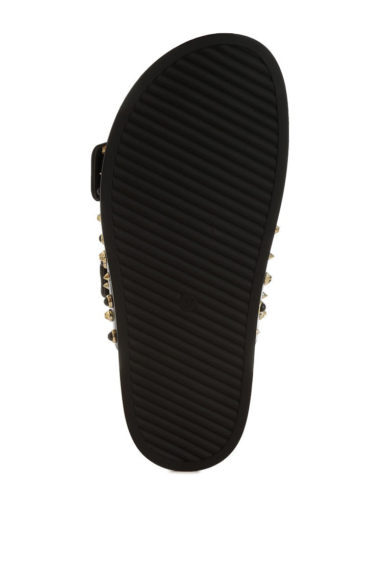 London Rag Metallic Stud Embellished Slides Sandals