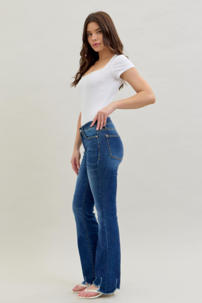 Judy Blue Mid Rise Non Distressed Raw Hem Bootcut Jeans 82519