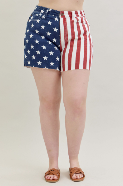 Judy Blue High Waist Americana Flag Fray Hem Shorts 150273