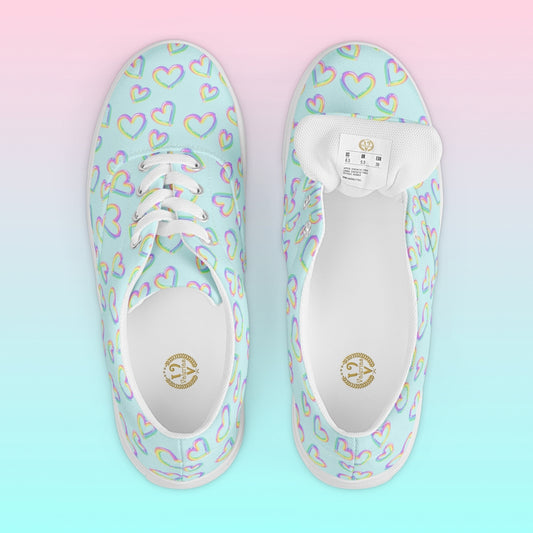Women’s Candy Cane Heart Print Lace Up Canvas Sneakers
