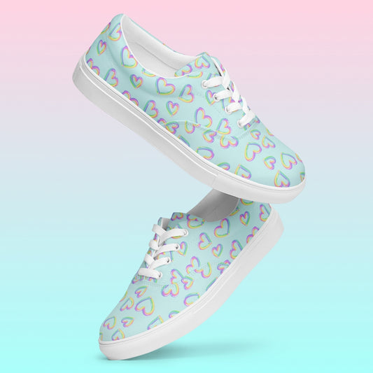Women’s Candy Cane Heart Print Lace Up Canvas Sneakers