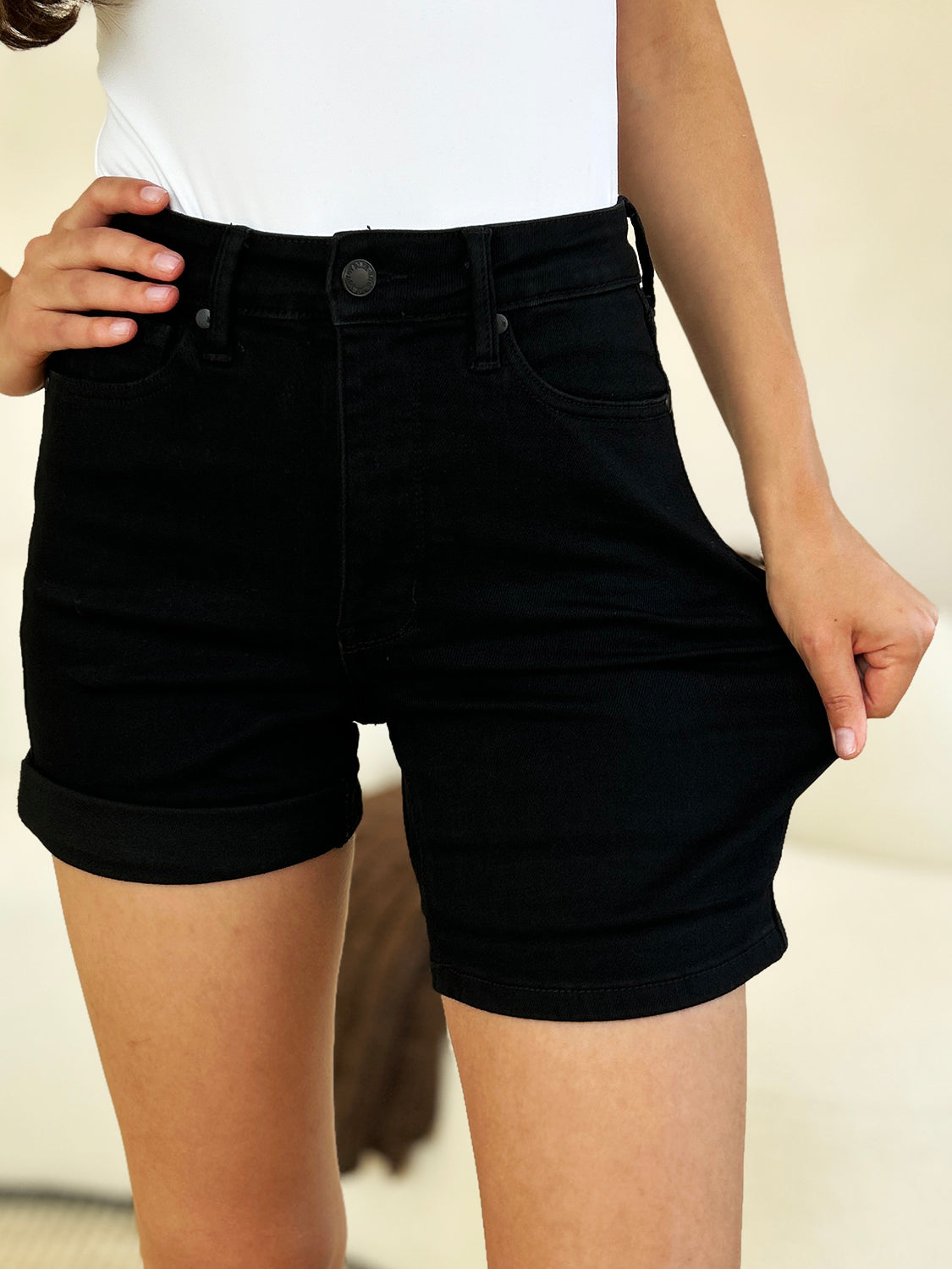 Judy Blue High Waist Tummy Control Cuffed Denim Shorts 150237
