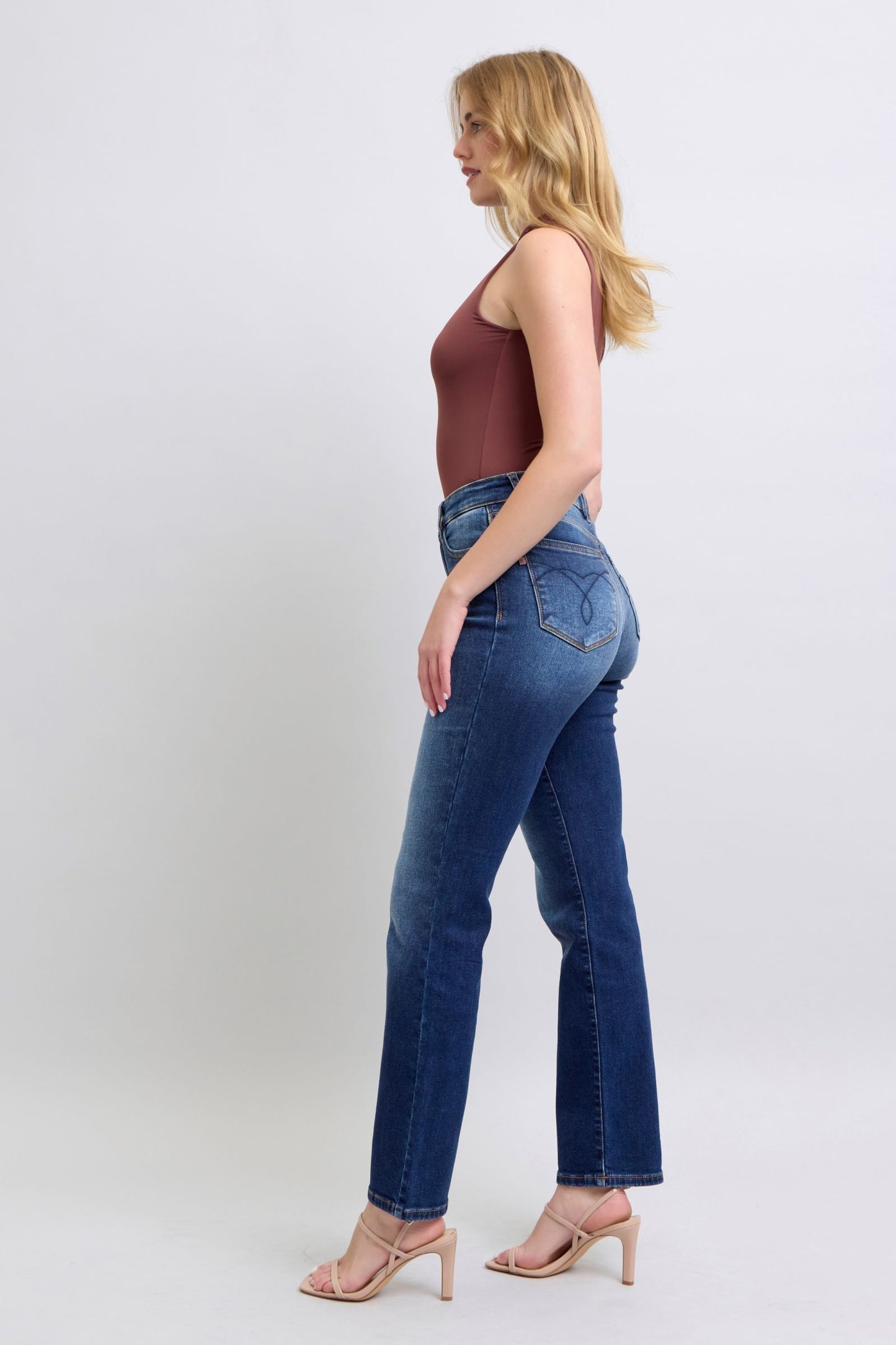 Judy Blue High Rise Vintage Wash Thermal Straight Leg Jeans #82631