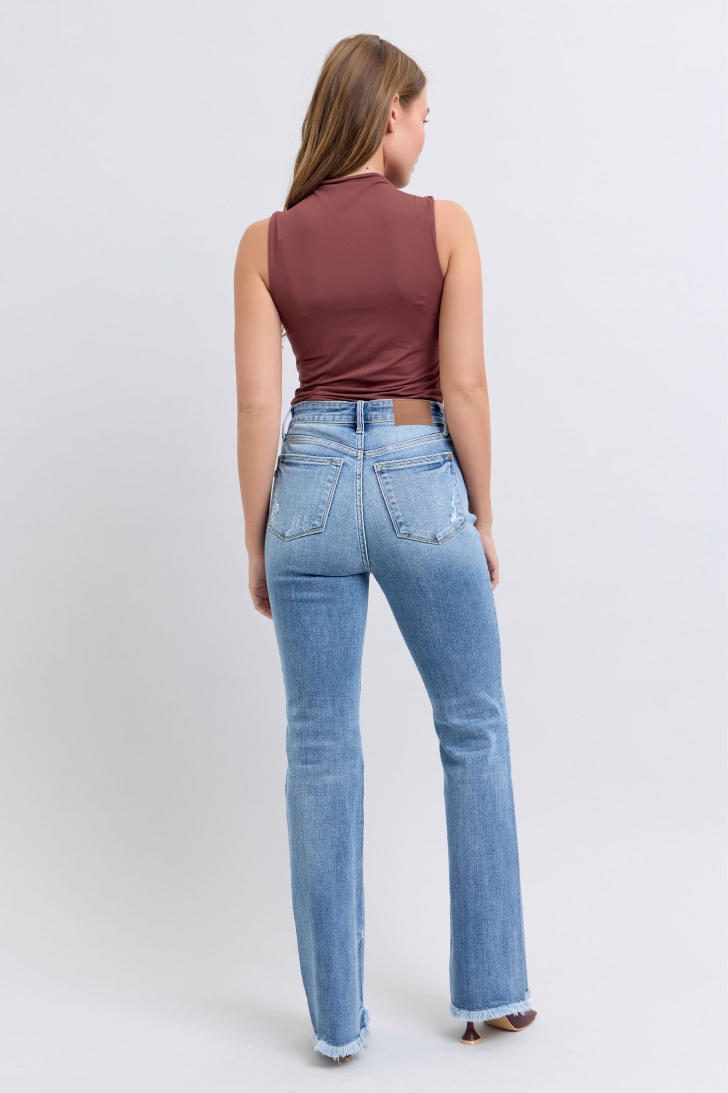 Judy Blue High Waist Bootcut with Fray Hem Denim Jeans 82486
