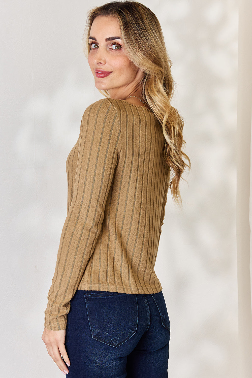 Basic Bae Full Size Scoop Neck Ribbed Long Sleeve Top